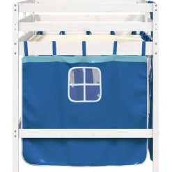 vidaXL Camas Y Accesorios-Cama alta para niños con cortinas madera pino azul 90x190 cm