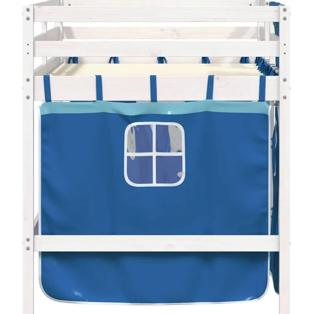vidaXL Camas Y Accesorios-Cama alta para niños con cortinas madera pino azul 90x190 cm