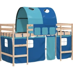 vidaXL Cama alta para niños con túnel madera pino azul 80x200 cm Natural y azul