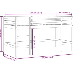 vidaXL Cama alta para niños con túnel madera pino azul 80x200 cm Natural y azul