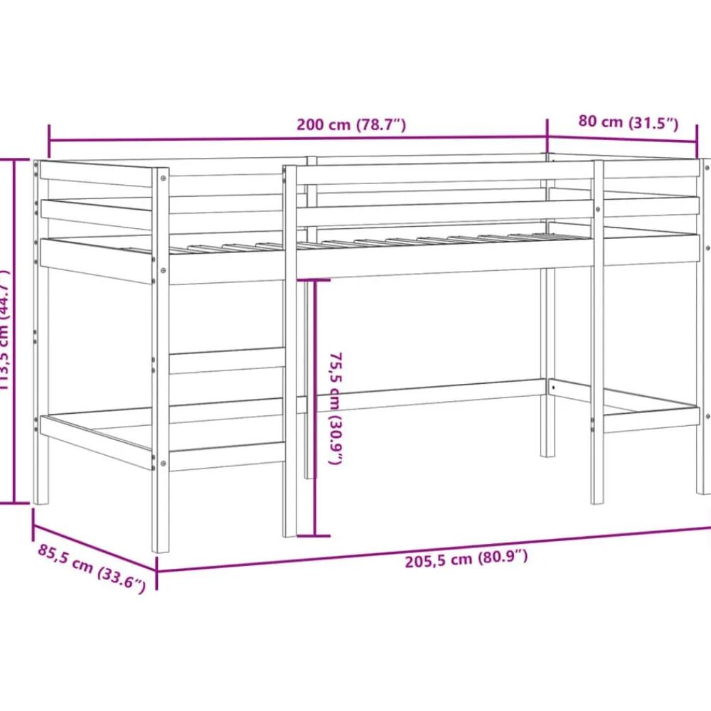 vidaXL Cama alta para niños con túnel madera pino azul 80x200 cm Natural y azul