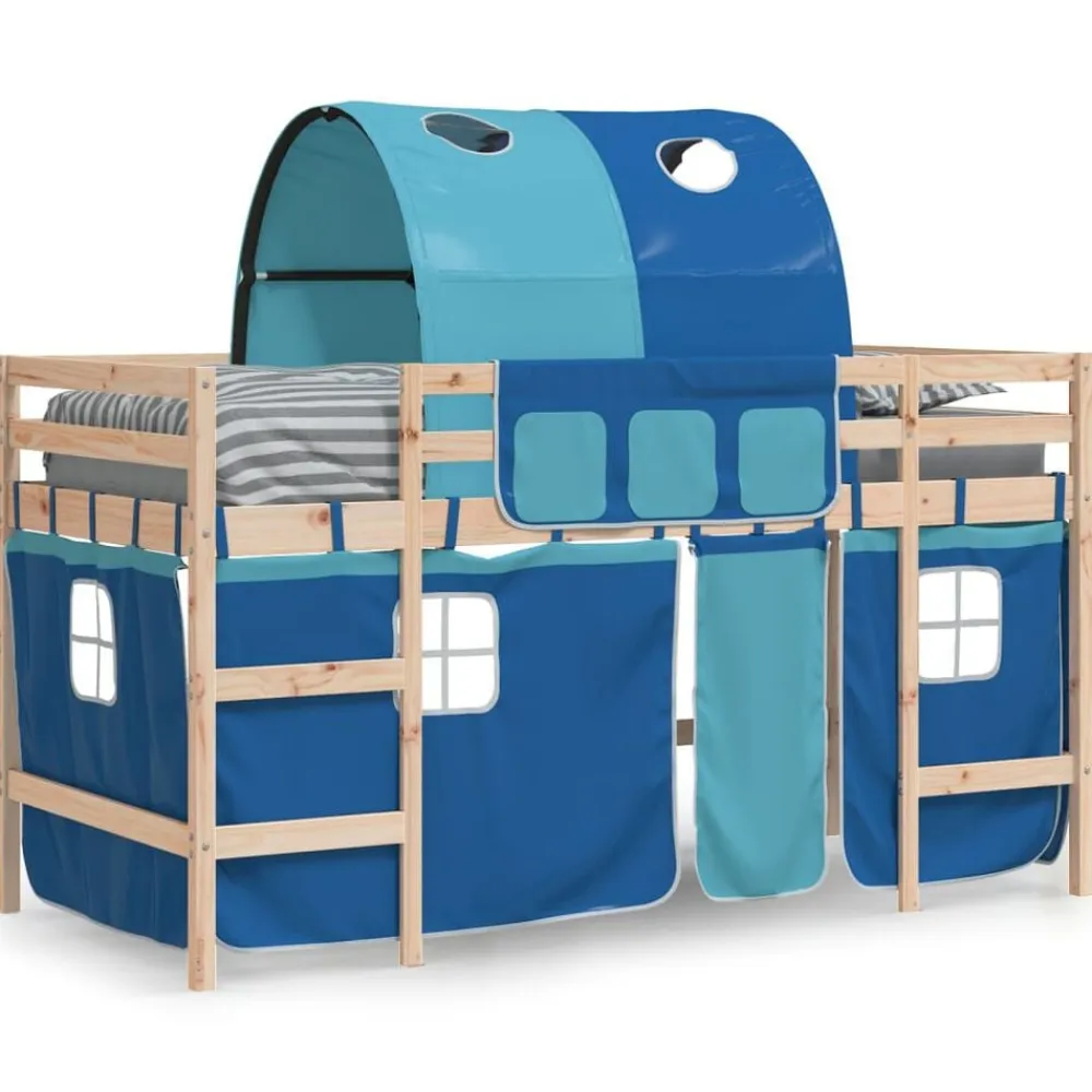 vidaXL Cama alta para niños con túnel madera pino azul 80x200 cm Natural y azul