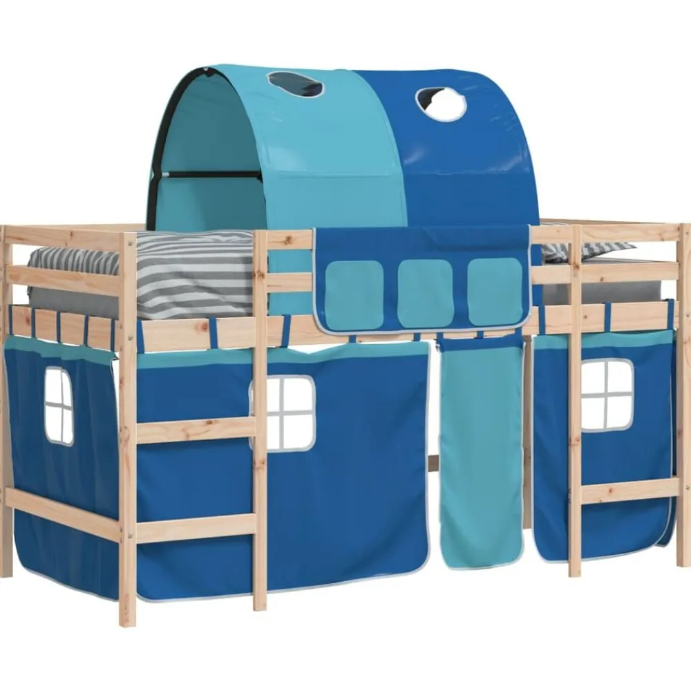 vidaXL Cama alta para niños con túnel madera pino azul 80x200 cm Natural y azul