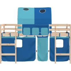 vidaXL Cama alta para niños con túnel madera pino azul 80x200 cm Natural y azul