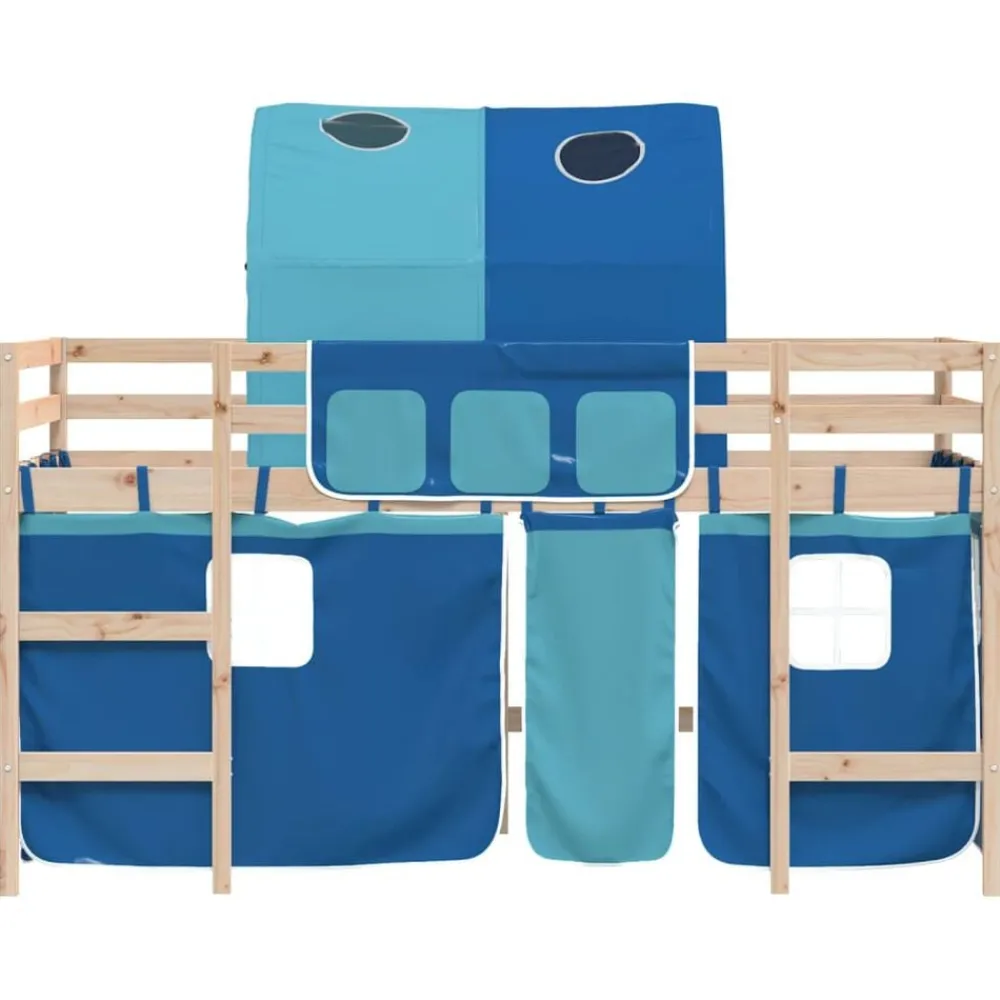 vidaXL Cama alta para niños con túnel madera pino azul 80x200 cm Natural y azul