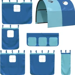 vidaXL Cama alta para niños con túnel madera pino azul 80x200 cm Natural y azul