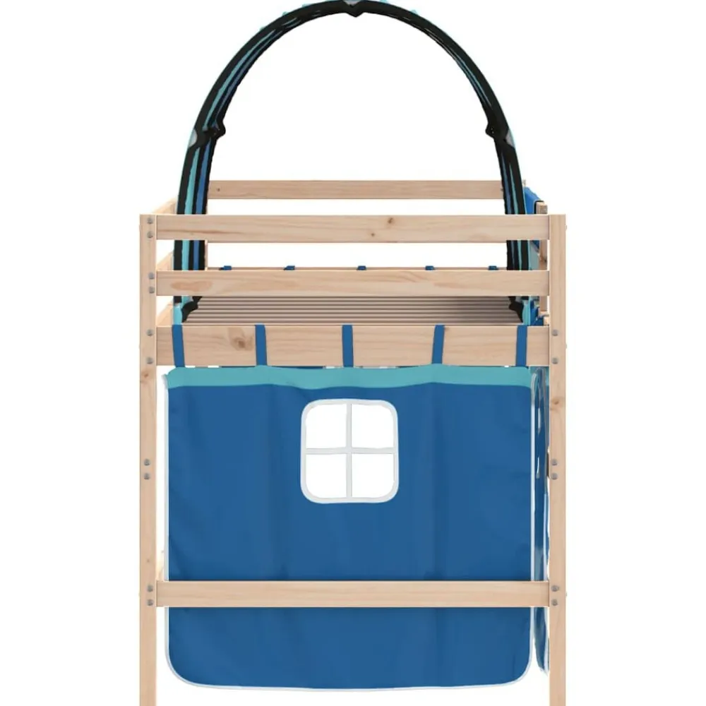 vidaXL Cama alta para niños con túnel madera pino azul 80x200 cm Natural y azul