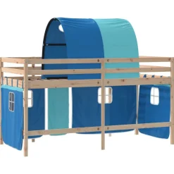 vidaXL Cama alta para niños con túnel madera pino azul 80x200 cm Natural y azul
