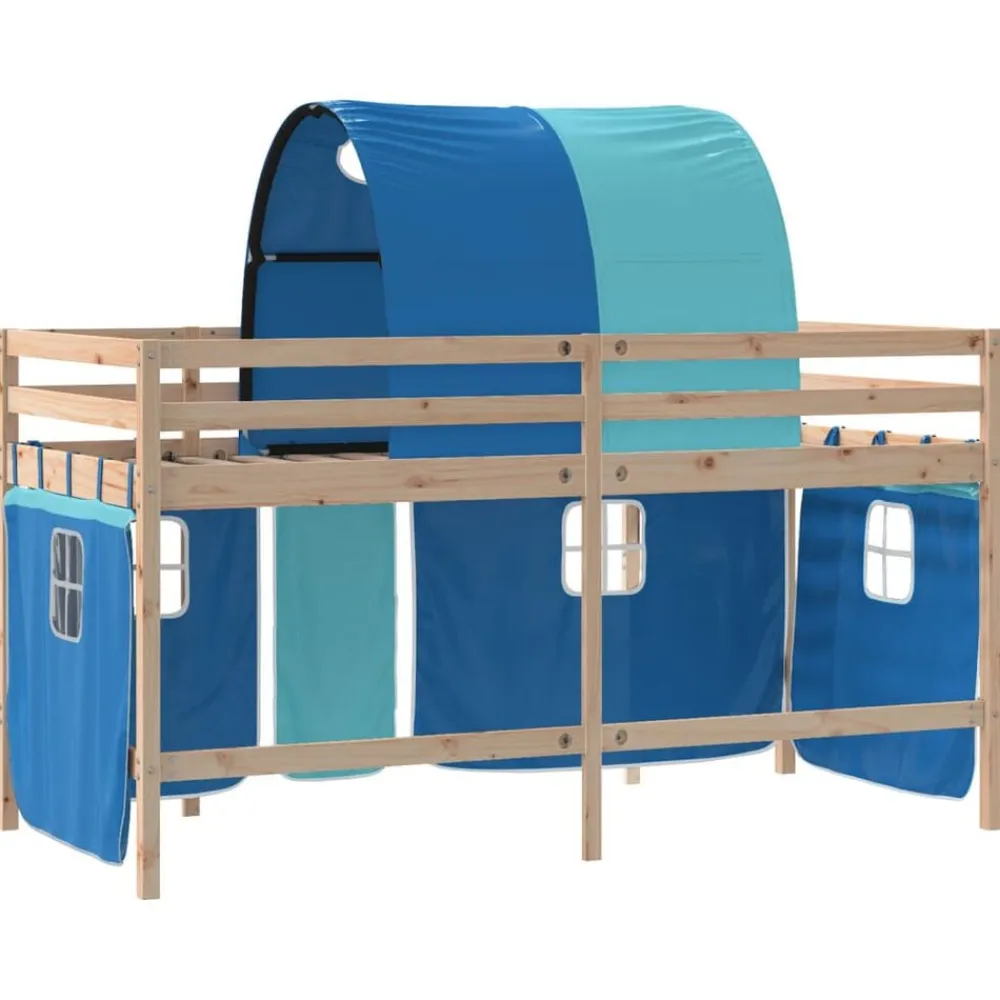 vidaXL Cama alta para niños con túnel madera pino azul 80x200 cm Natural y azul