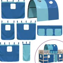 vidaXL Cama alta para niños con túnel madera pino azul 80x200 cm Natural y azul