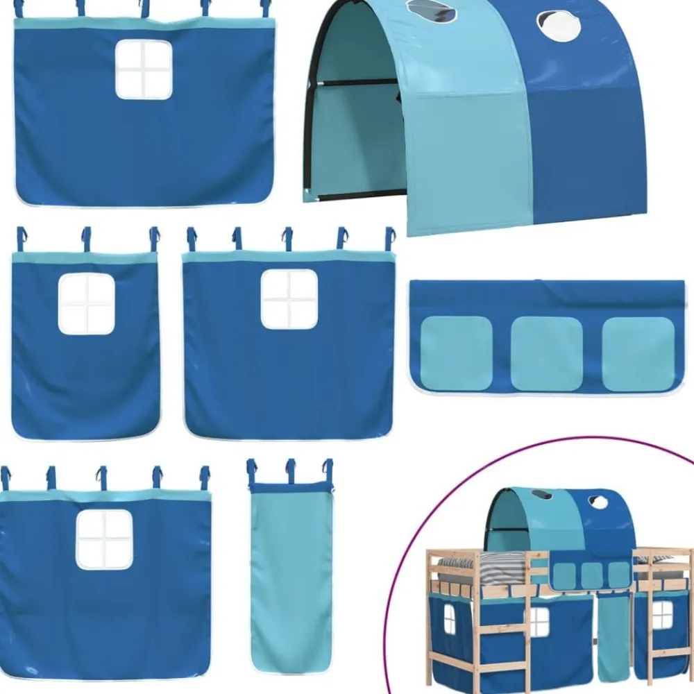vidaXL Cama alta para niños con túnel madera pino azul 80x200 cm Natural y azul