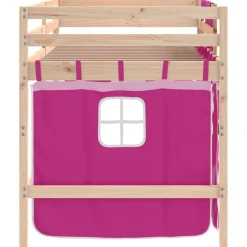 vidaXL Camas Y Accesorios-Cama alta para niños con cortinas madera pino rosa 80x200 cm