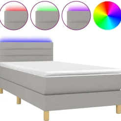 vidaXL Cama box spring con colchón tela y LED 80x200 cm Gris claro Clearance