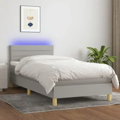 vidaXL Cama box spring con colchón tela y LED 80x200 cm Gris claro Clearance