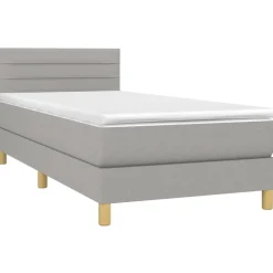 vidaXL Cama box spring con colchón tela y LED 80x200 cm Gris claro Clearance