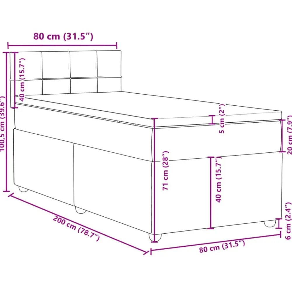 vidaXL Camas Y Accesorios-Cama box spring con colchón tela marrón oscuro 80x200 cm