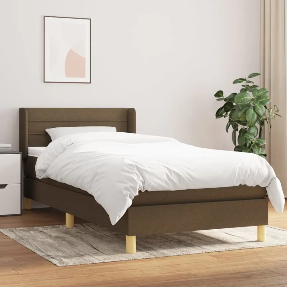 vidaXL Cama box spring con colchón tela marrón oscuro 80x200 cm Marrón oscuro New