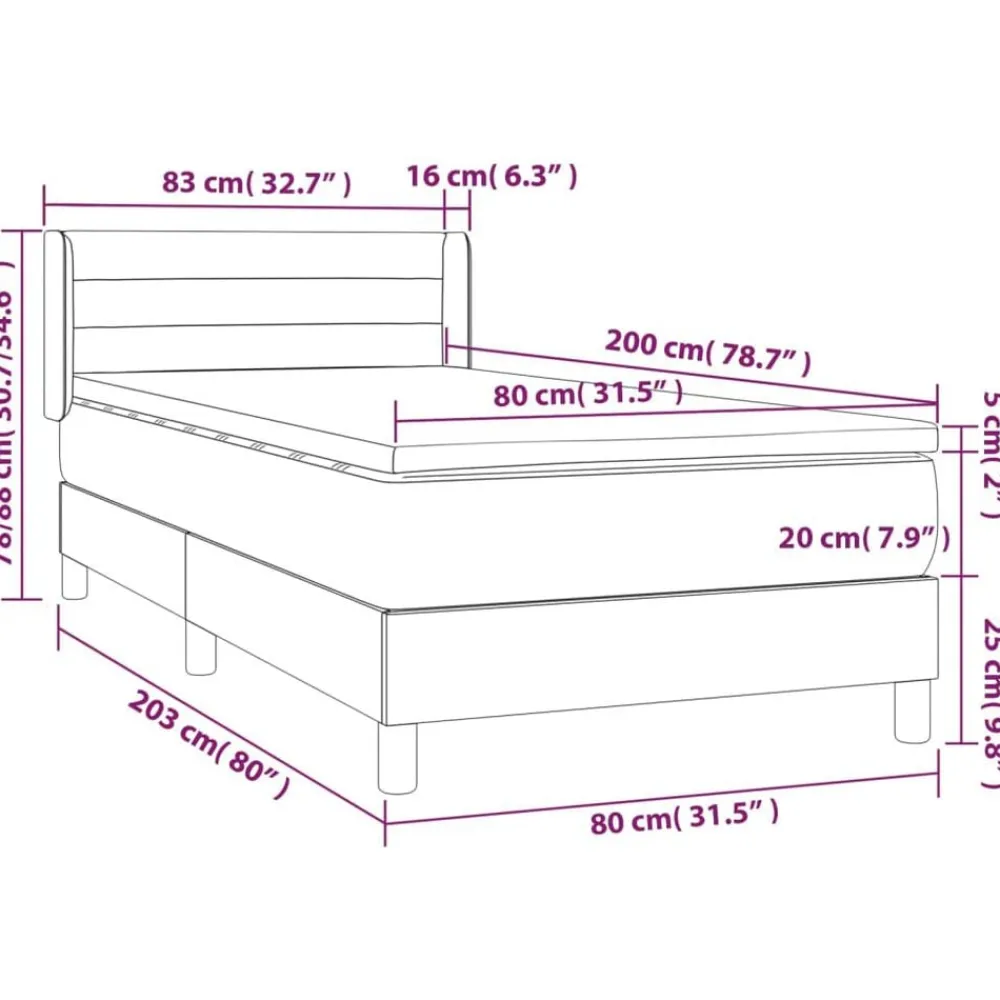 vidaXL Cama box spring con colchón tela marrón oscuro 80x200 cm Marrón oscuro New