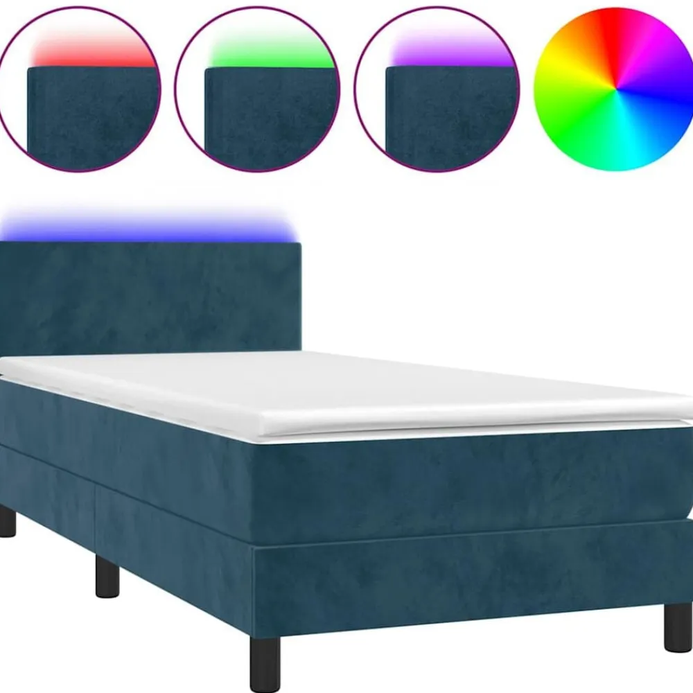 vidaXL Cama box spring colchón y LED terciopelo 80x200 cm Azul oscuro Discount