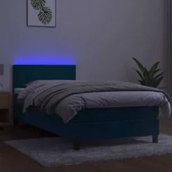 vidaXL Cama box spring colchón y LED terciopelo 80x200 cm Azul oscuro Discount