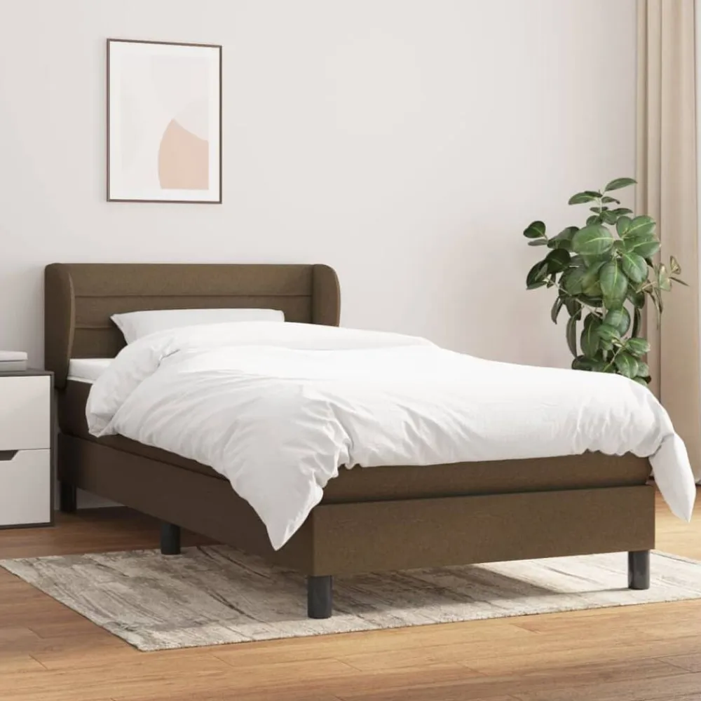 vidaXL Camas Y Accesorios-Cama box spring con colchón tela marrón oscuro 80x200 cm
