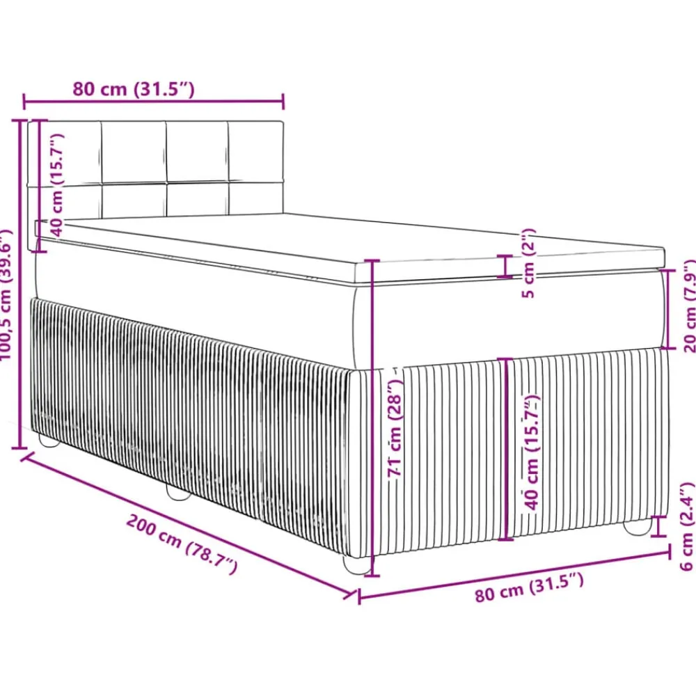 vidaXL Camas Y Accesorios-Cama box spring con colchón tela marrón oscuro 80x200 cm