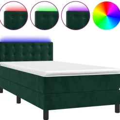 vidaXL Cama box spring colchón y LED terciopelo 80x200 cm Verde oscuro Clearance