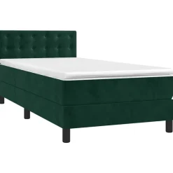 vidaXL Cama box spring colchón y LED terciopelo 80x200 cm Verde oscuro Clearance