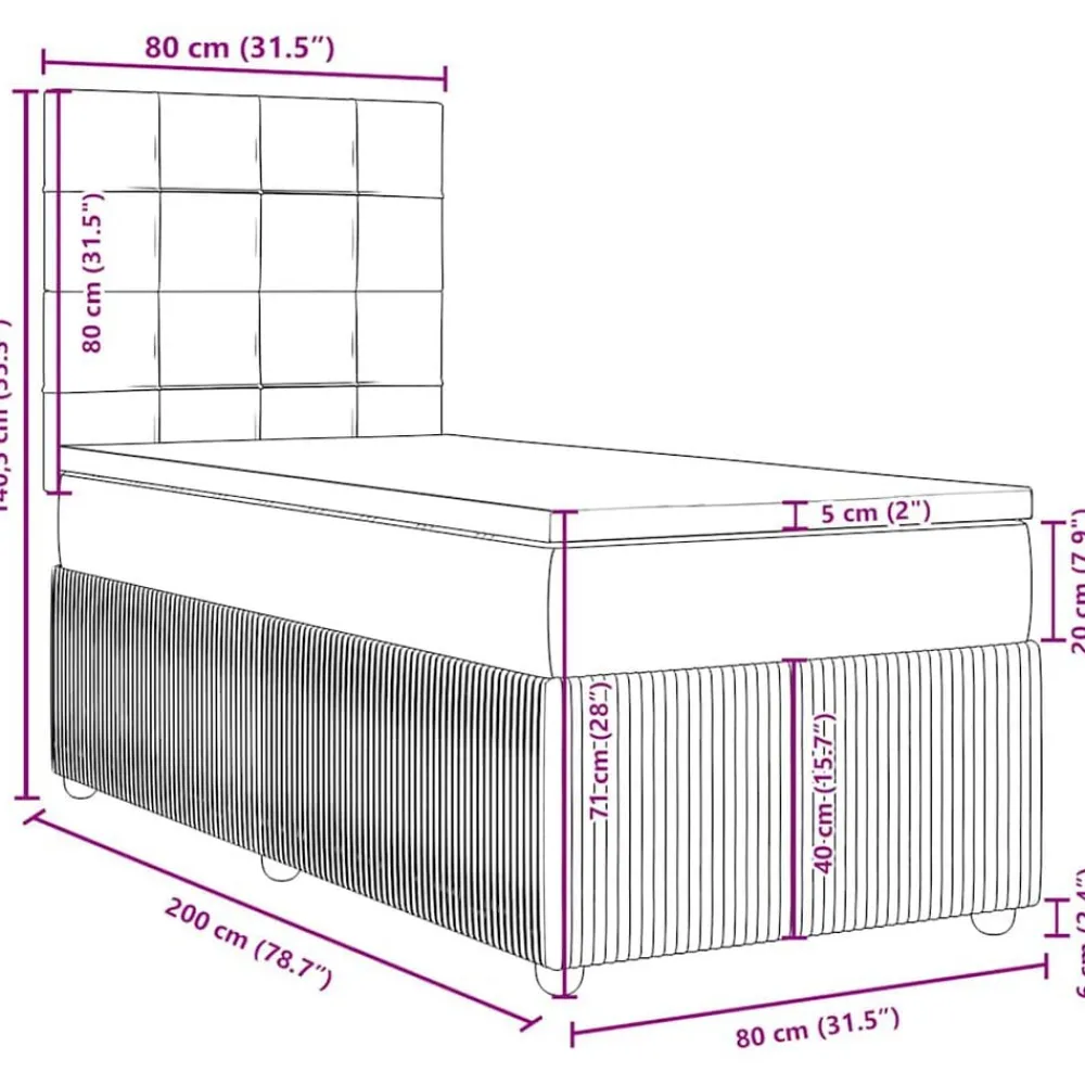 vidaXL Camas Y Accesorios-Cama box spring con colchón terciopelo 80x200 cm