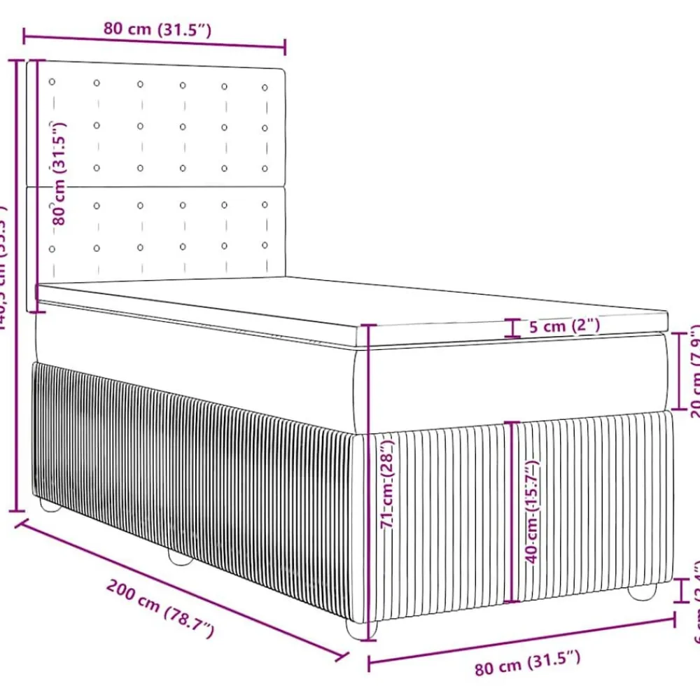 vidaXL Camas Y Accesorios-Cama box spring con colchón terciopelo 80x200 cm
