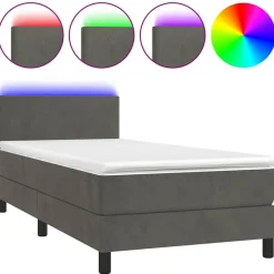 vidaXL Cama box spring colchón y LED terciopelo 80x200 cm Gris oscuro Best