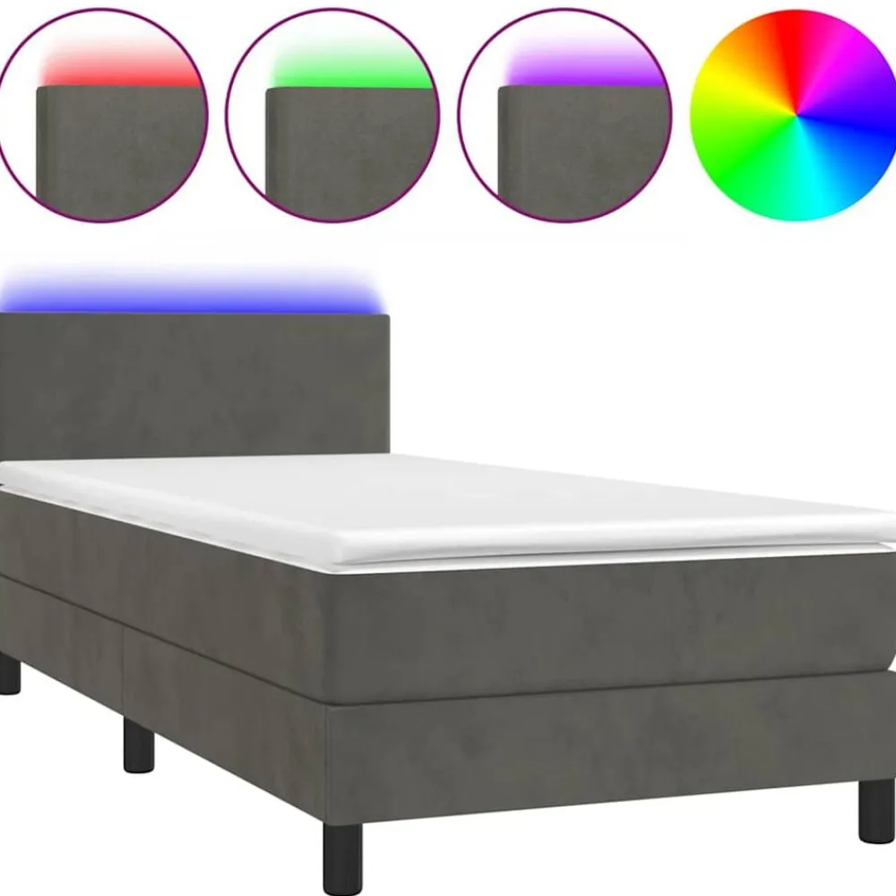 vidaXL Cama box spring colchón y LED terciopelo 80x200 cm Gris oscuro Best