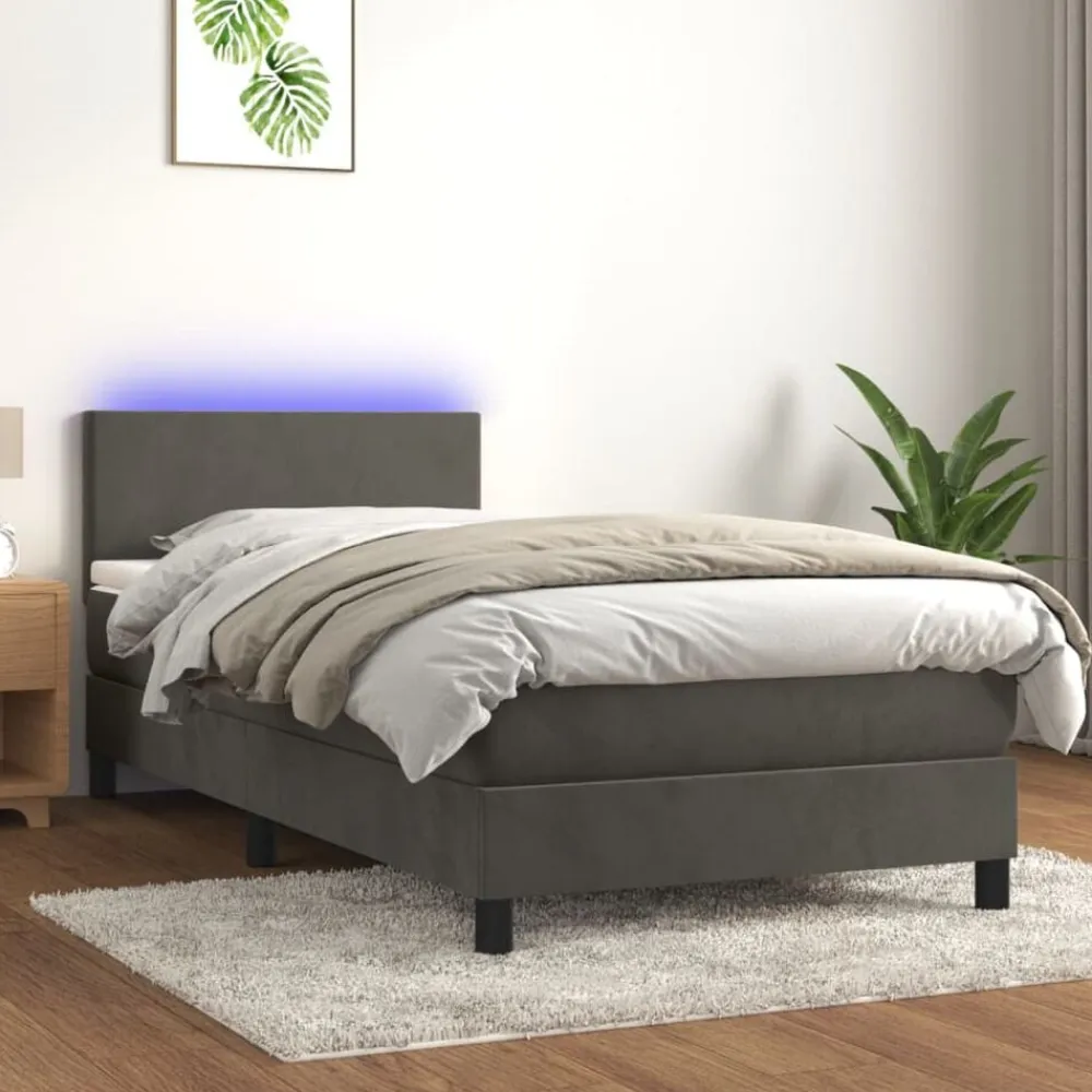 vidaXL Cama box spring colchón y LED terciopelo 80x200 cm Gris oscuro Best