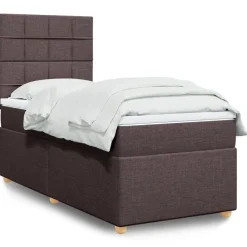 vidaXL Camas Y Accesorios-Cama box spring con colchón tela marrón oscuro 80x200 cm