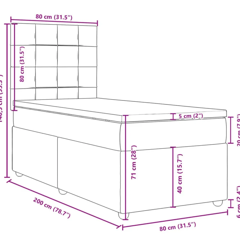 vidaXL Camas Y Accesorios-Cama box spring con colchón tela marrón oscuro 80x200 cm