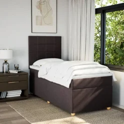 vidaXL Camas Y Accesorios-Cama box spring con colchón tela marrón oscuro 80x200 cm