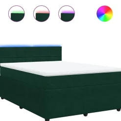vidaXL Camas Y Accesorios-Cama box spring con colchón terciopelo verde oscuro 160x200 cm