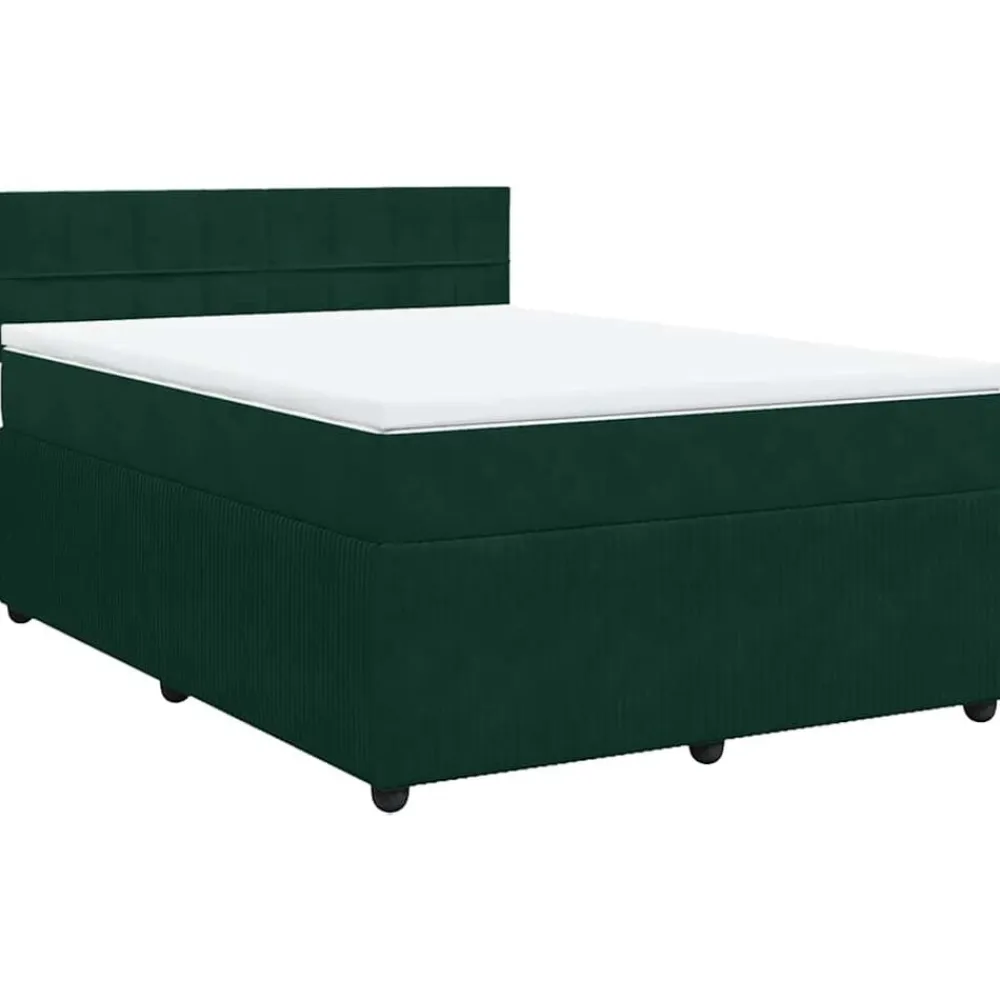 vidaXL Camas Y Accesorios-Cama box spring con colchón terciopelo verde oscuro 160x200 cm