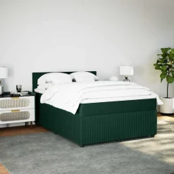 vidaXL Camas Y Accesorios-Cama box spring con colchón terciopelo verde oscuro 160x200 cm