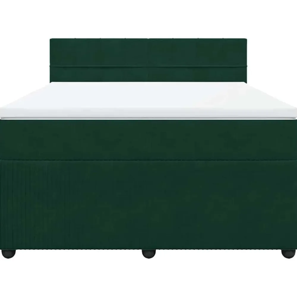 vidaXL Camas Y Accesorios-Cama box spring con colchón terciopelo verde oscuro 160x200 cm