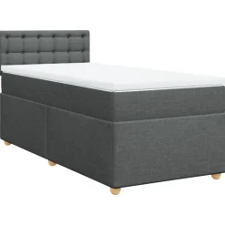 vidaXL Cama box spring individual con colchón tela Gris oscuro