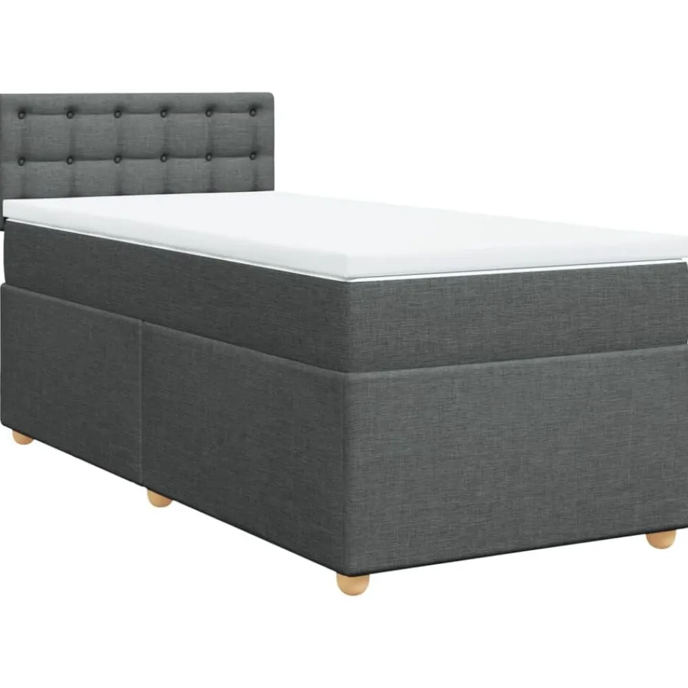 vidaXL Cama box spring individual con colchón tela Gris oscuro