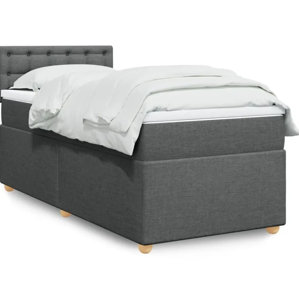 vidaXL Cama box spring individual con colchón tela Gris oscuro