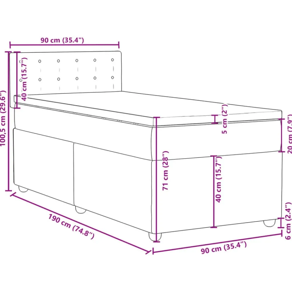 vidaXL Cama box spring individual con colchón tela Gris oscuro