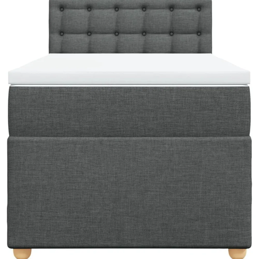 vidaXL Cama box spring individual con colchón tela Gris oscuro