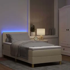 vidaXL Cama Box Spring LED con tiras LED 80 x 200 cm tela Crema