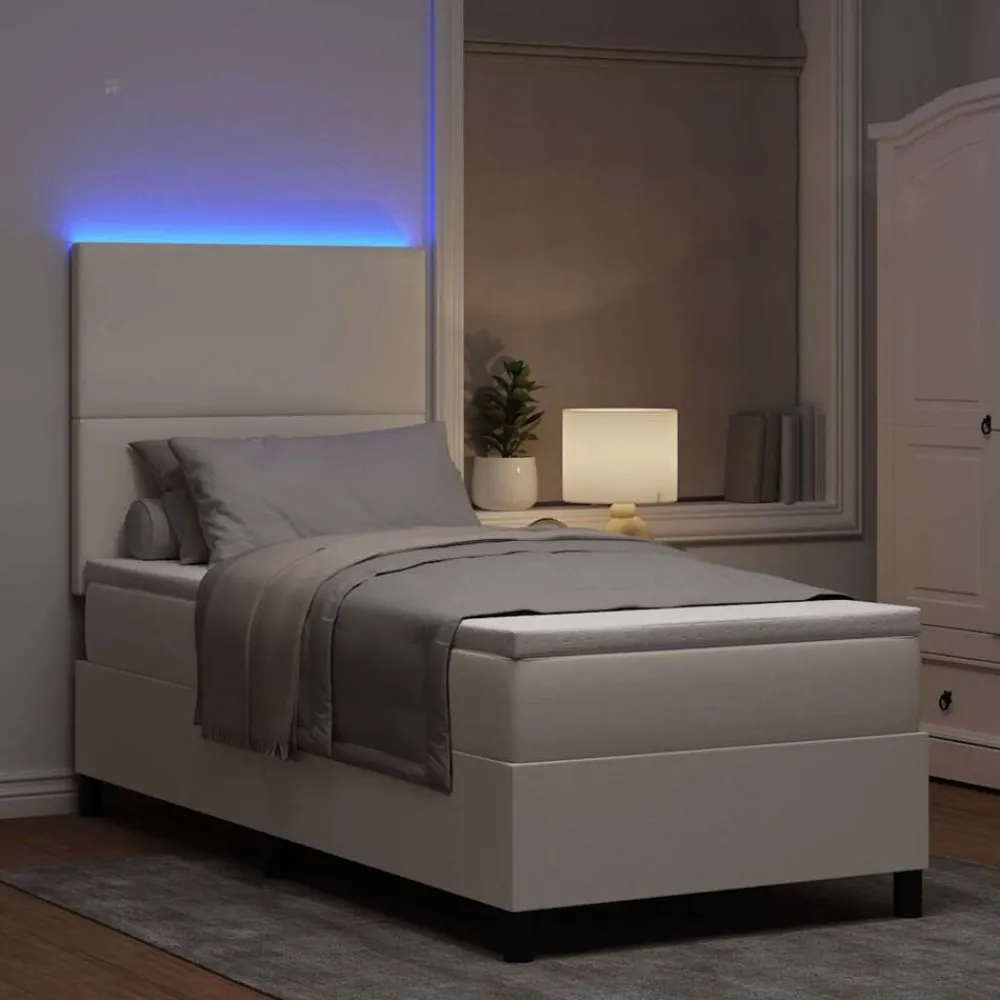 vidaXL Cama Box Spring LED y 80 x 200 cm Tela de Pana Crema New