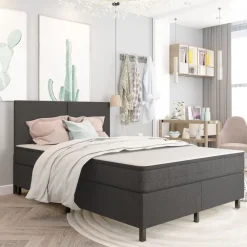 vidaXL Camas Y Accesorios-Cama box spring tela gris oscuro 160x200 cm