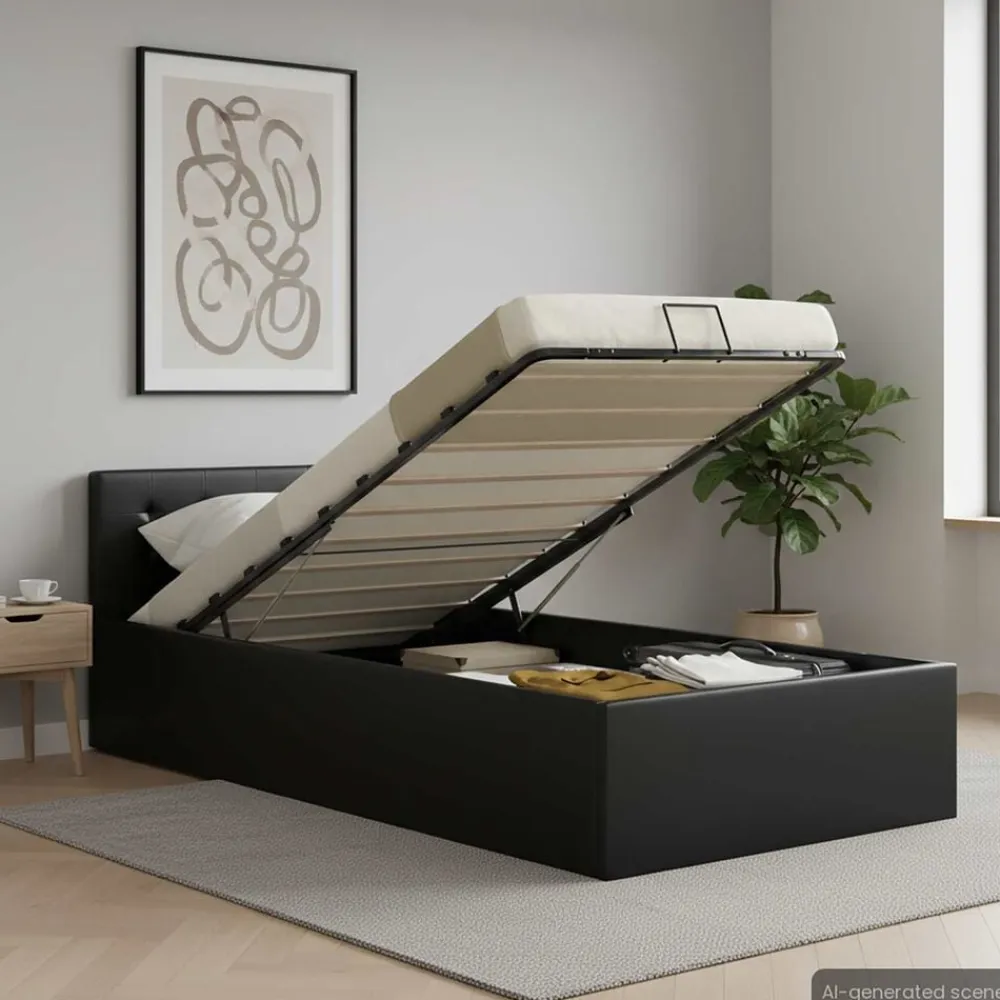 vidaXL Cama canapé hidráulica cuero sintético 90x200 cm Negro Best