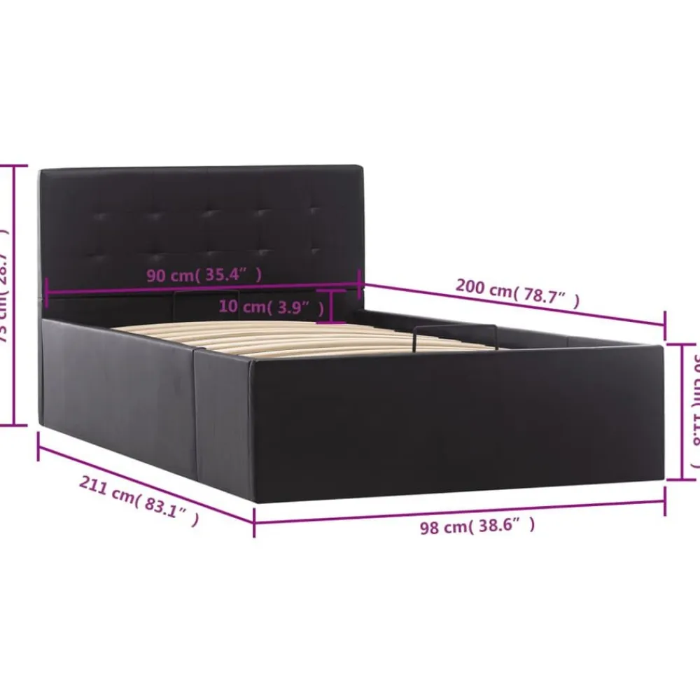 vidaXL Cama canapé hidráulica cuero sintético 90x200 cm Negro Best